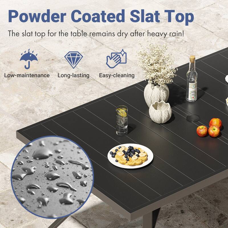 Outdoor Dining Table 60"x35", Rectangle Patio Dining Table with 1.57" Umbrella Hole, Outdoor Metal Furniture, Weather-Resistant