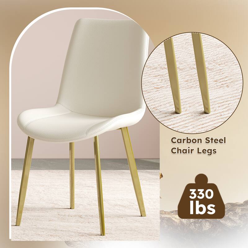 Set of 4 Side Chair Dining Chair White Kitchen Chair Simple Leather Chair Leisure Chair with Metal Legs