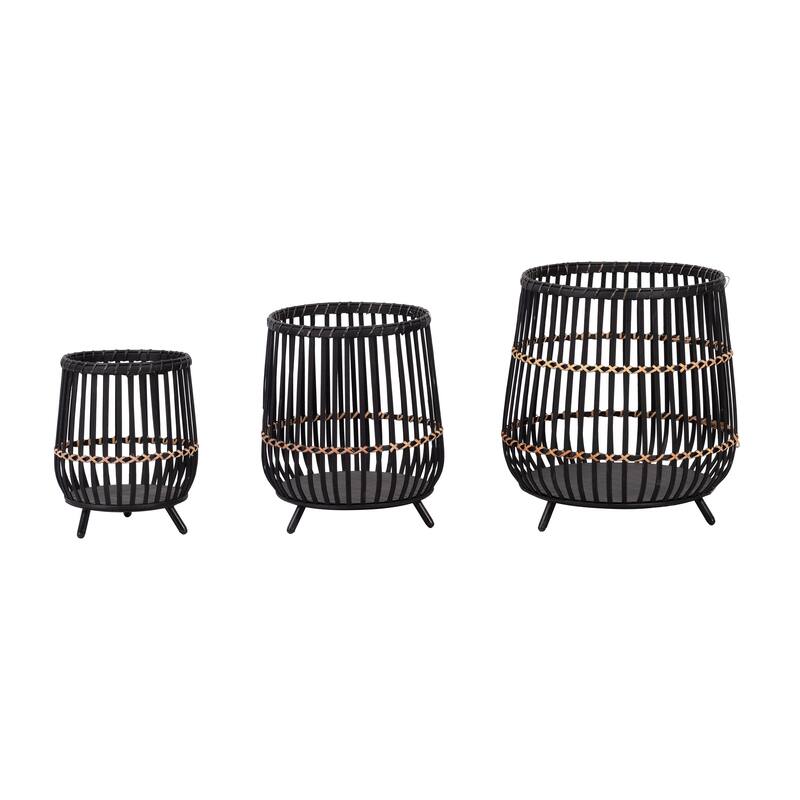 Sagebrook Home Wicker Modern Boho Bamboo Planter Set