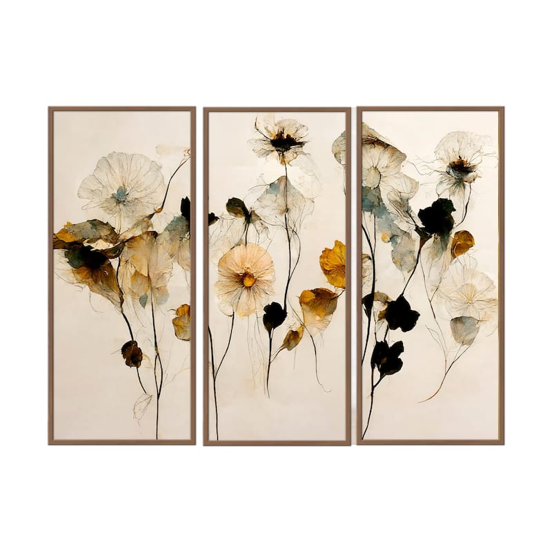 "Beautiful Dry Flowers" Framed 3-Piece Wall Art Set by Treechild