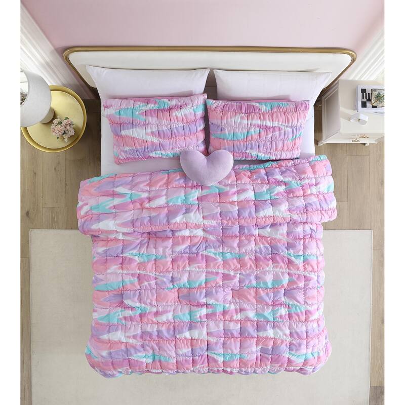 ALEX + BELLA Staci Swirl Pink Soft Embellished Microfiber Comforter Set