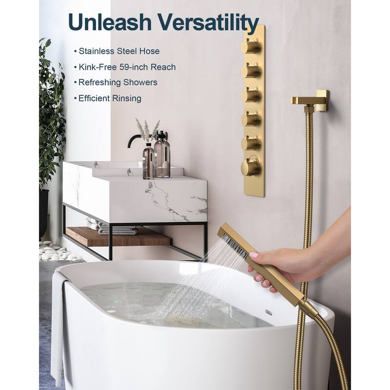 GRANDJOY LED Music Shower System 22" & 6" Dual Shower Heads with Handheld Spray