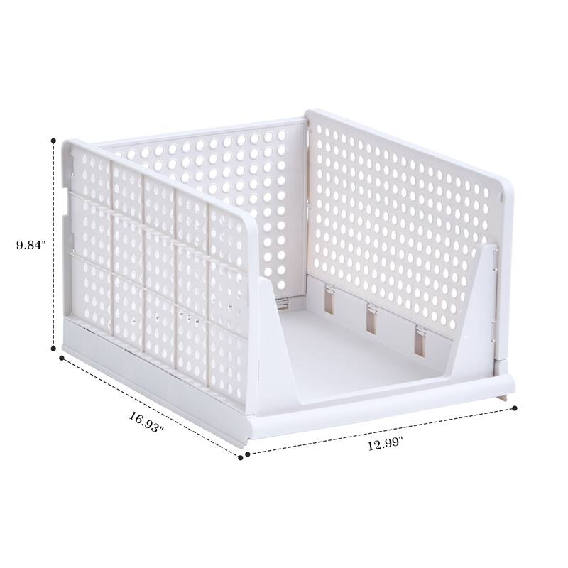 Javlergo 4 Pack Stackable Plastic Storage Basket XL-Size Foldable Closet Organizers and Storage Bins Drawer Shelf - 4-Tier