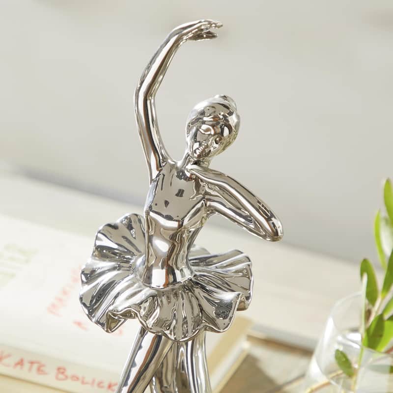 Porcelain Ceramic Dancer Decorative Sculpture - Set of 2 Silver - Roche River Decor