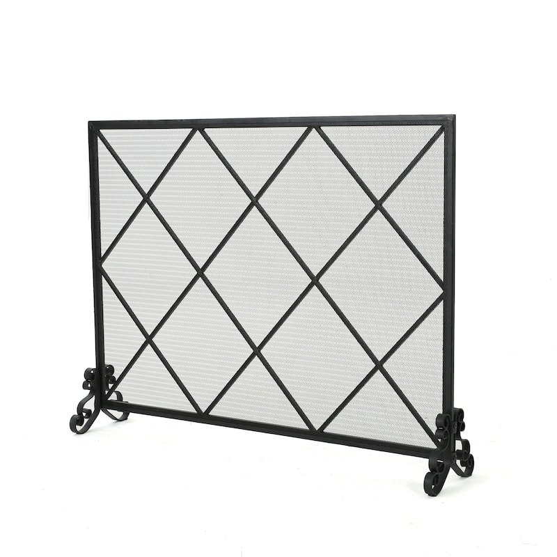 Roomfitters Modern Geometric Fireplace Screen, Single-Panel Design with Stylish Circle Patterns and Durable Mesh