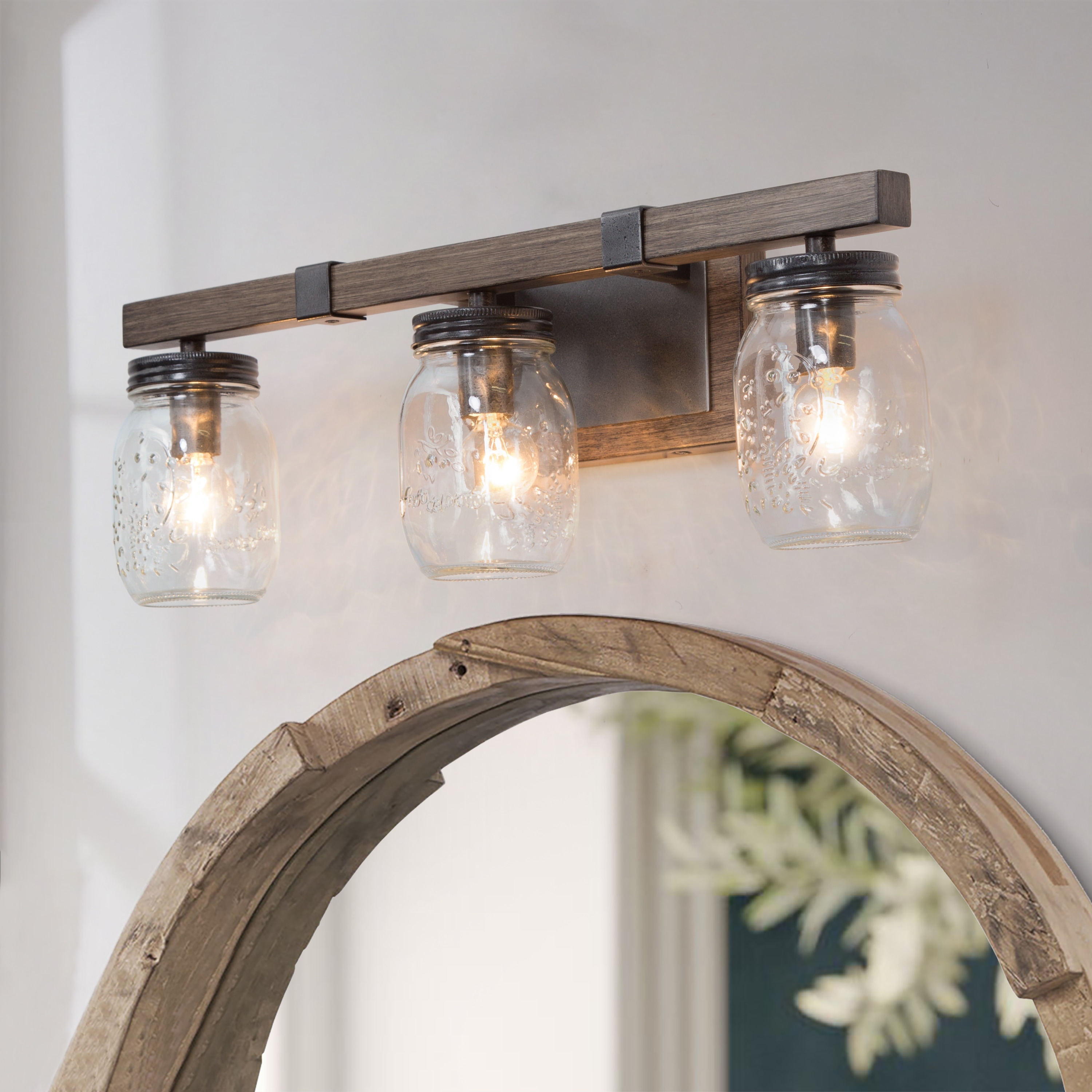 Kole Modern Farmhouse 3 Light Mason Jar Glass Bathroom Vanity