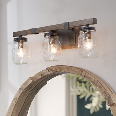 Kole Modern Farmhouse 3-Light Mason Jar Glass Bathroom Vanity Lights Wall Sconces - L20"*W5.5"*H 6.5"