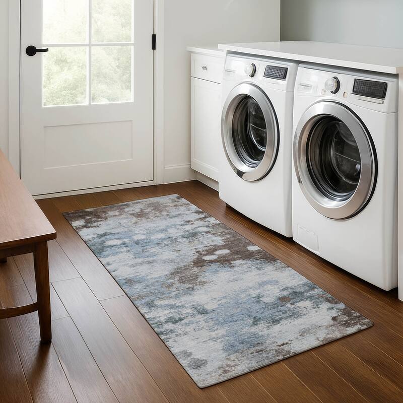 Premium Washable Super Soft Abstract Contemporary Mayfield Rug - Sky - 2'3" x 7'6"