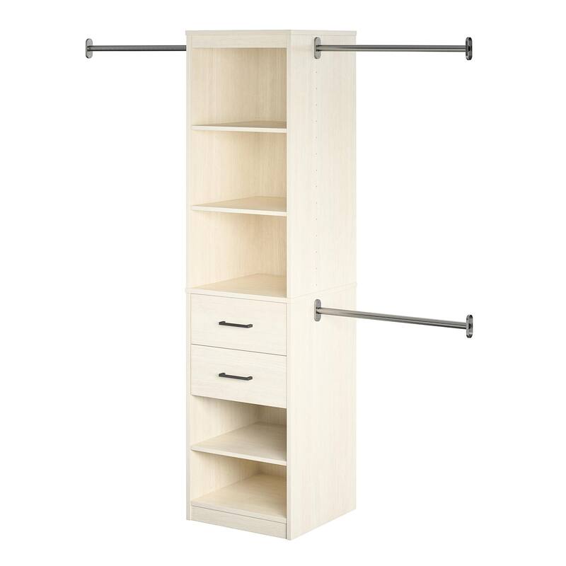 Anmytek Freestanding 5 Shelf 2 Drawer Closet Organizer with 3 Adjustable Hanging Rods Closet Storage System