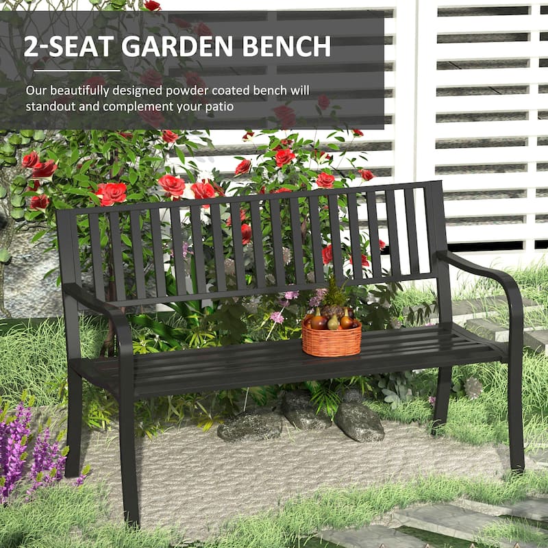 Window Bench with Curved Armrests and Backrest, Entryway Bench Outdoor Bench with Metal Frame, Patio Bench for Backyard