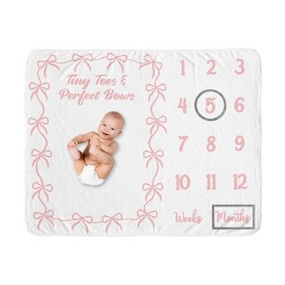 Sweet Jojo Designs Pink Bows Girl Baby Monthly Milestone Blanket -Elegant Tiny Toes and Perfect Bow for Ballet Dancer Collection
