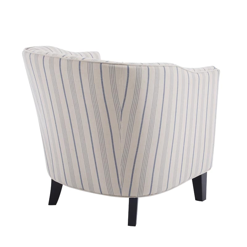 Striped Fabric Barrel Chair with Solid Wood Legs
