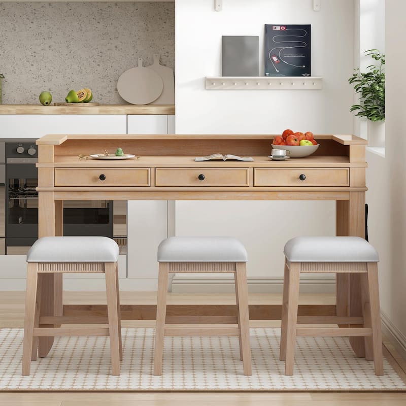 4-Piece Dining Table Set for 3 - Retro Kitchen Table with 3 Storage Drawers and Matching Chairs