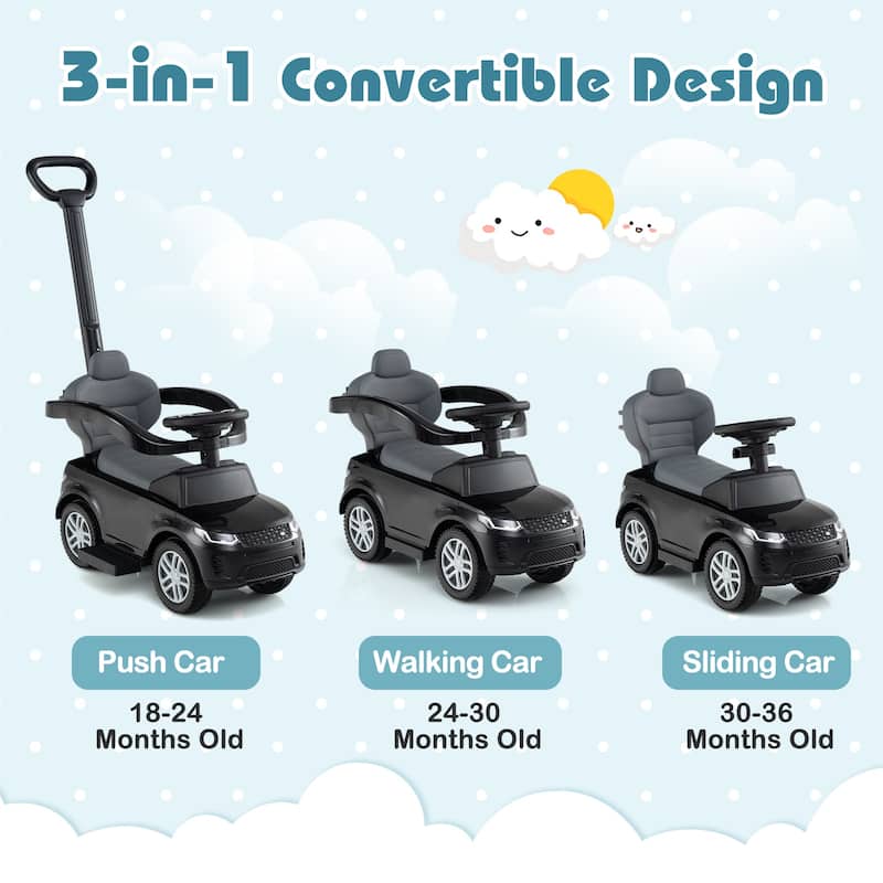 3-in-1 Ride-On Toddler Car with Detachable Guardrail, Retractable Footrest and Safe Design - 33.5" × 16" × 37.5"