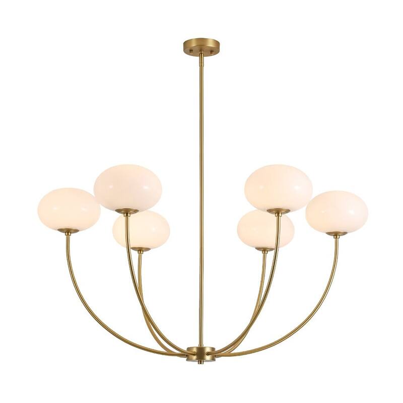Modern 6-Light Oval Globe Opal Glass Arc Metal Chandelier - 40.9 in
