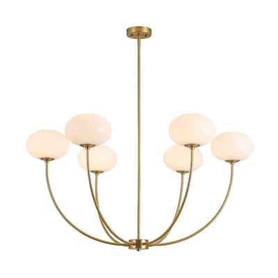 Modern 6-Light Oval Globe Opal Glass Arc Metal Chandelier - 40.9 in