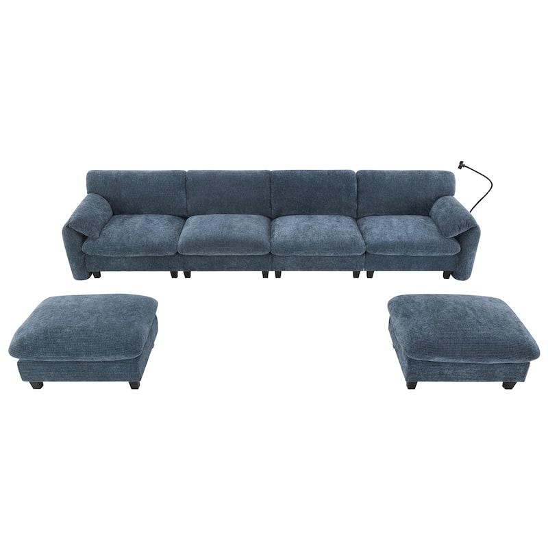 U-Shaped Sectional Sofa Indoor Chaise Lounge w/ USB & Type-C Charger