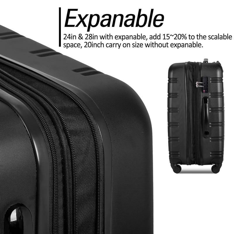 3 Piece Hardside Luggage Spinner Suitcase with TSA Lock, 20" 24" 28"