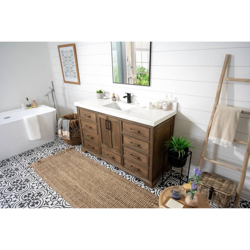 Willow Collections 60 in. W x 22 in. D Charlotte Teak Single Sink Bathroom Solid Teak Vanity with Countertop