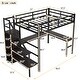 preview thumbnail 3 of 9, Full Size Metal Loft Bed with L-shaped Desk, USB Charging, Wardrobe & LED Lights, Ideal Space-Saving Solution for Kids, Black