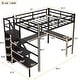 preview thumbnail 3 of 12, Luxury Full Size Loft Bed with L-shaped Desk and USB, Metal Loft Bed with Wardrobe, Adjustable Shelf & LED, Black