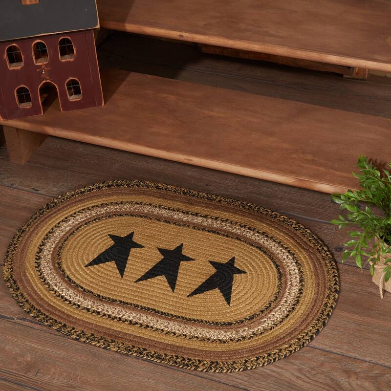 Kettle Grove Jute Rug Oval Stencil Stars w/ Pad 20x30 - 20" x 30"