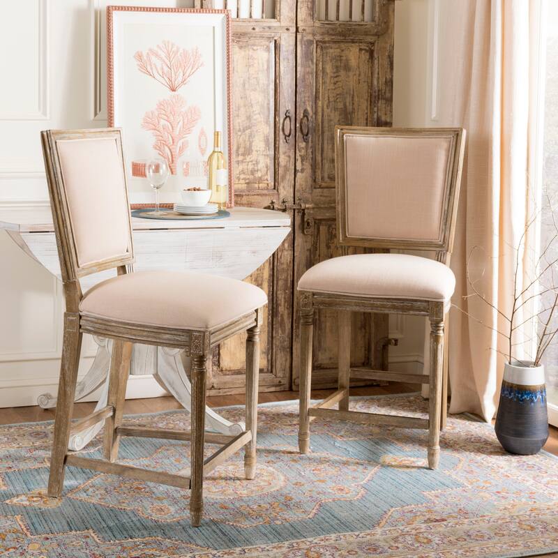 SAFAVIEH Judyth -26 Inch Light Grey/ Cream Rectangular Counter Stool (Set of 2) - 19.3" x 23.5" x 43.3" - 19Wx24Dx43H - Beige/Oak
