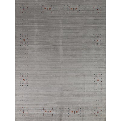 Silver Gray Striped Gabbeh Indian Area Rug Handmade Wool Carpet - 7'10" x 9'10"