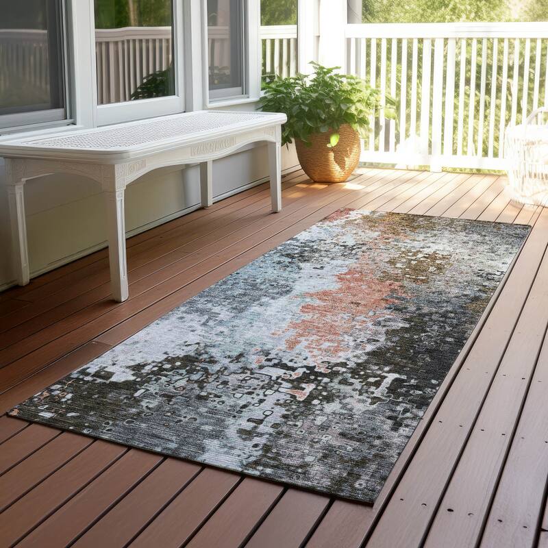 Machine Washable Indoor/ Outdoor Contemporary Abstract Chantille Rug - Granite - 2'3" x 7'6"