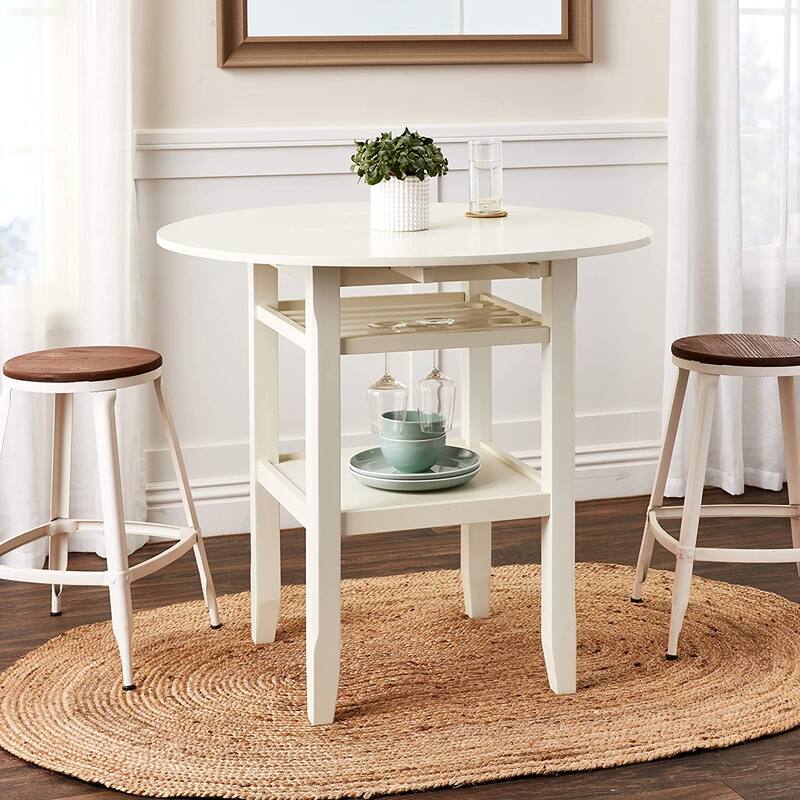 Counter Height Wood Table in Cream with Storage - 40*40*36 - 40*40*36 - Cream 