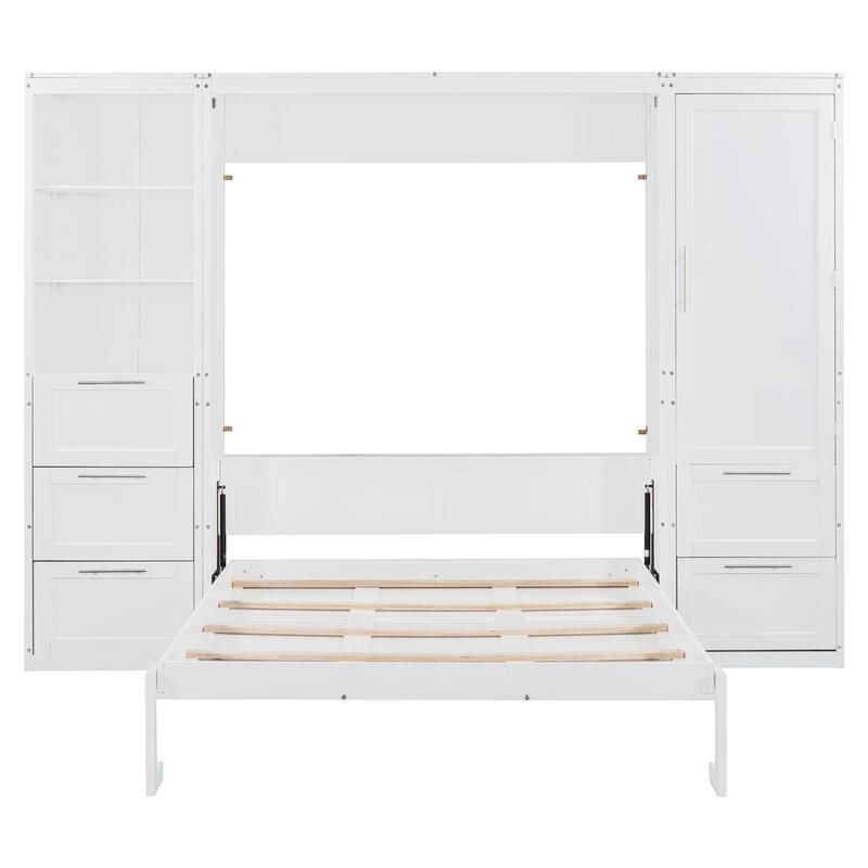 Modern Queen Size Murphy Bed with Closet, Drawers, and Shelves