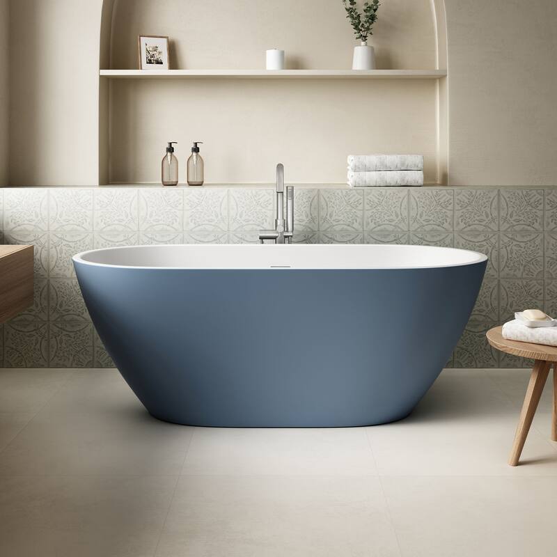 OVE Ayago Free Standing Bathtub Kit with extra Hardware - Chambray Tub - Brushed Gold HDW - 59"