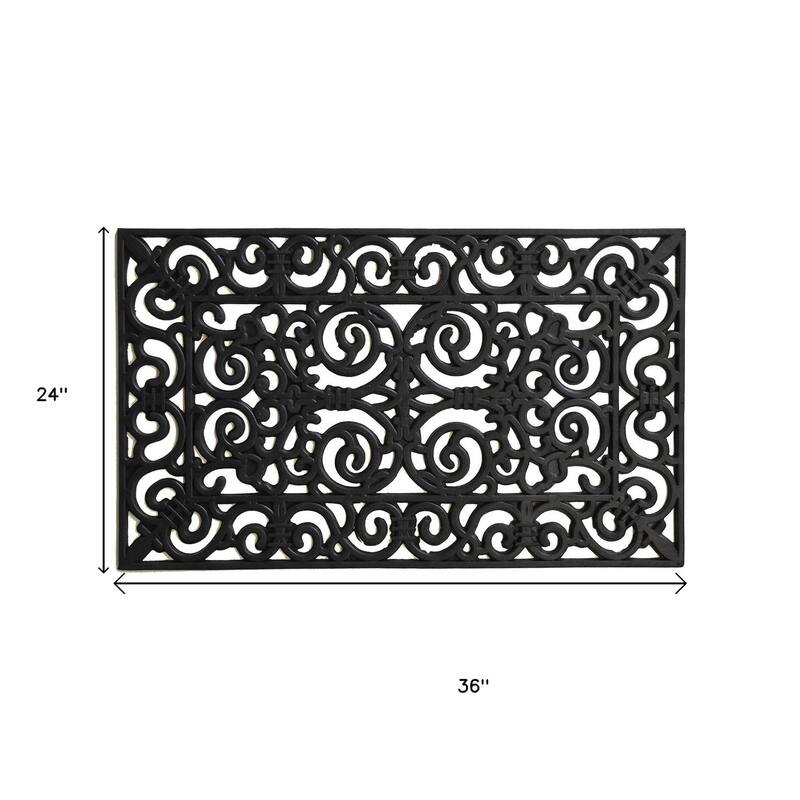 HomeRoots 24" X 36" Black Scrollwork Outdoor Rubber Door Mat - 24' X '36