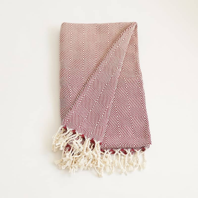 Turkish Cotton Handwoven Set of 2 Throw Blankets with Tassels