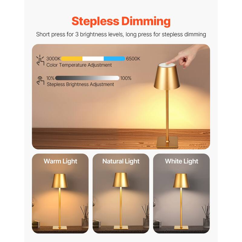 Cordless Table Lamp 2-Pack 5200mAh Built-in Rechargeable Battery Desk Lamp Gold