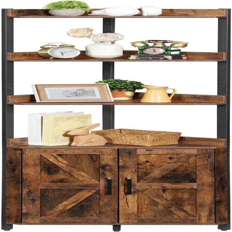Corner Shelf - 23.2 x 15.7 x 70.3 - Rustic Brown + Black