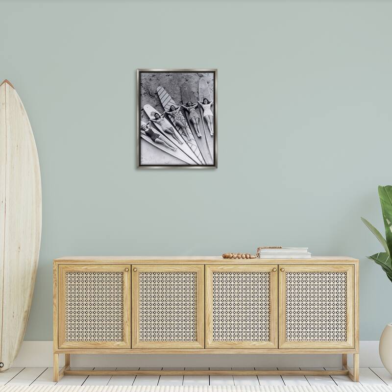 Stupell Vintage Women on Surfboards Framed Floater Canvas Wall Art Design By Arlington Prints