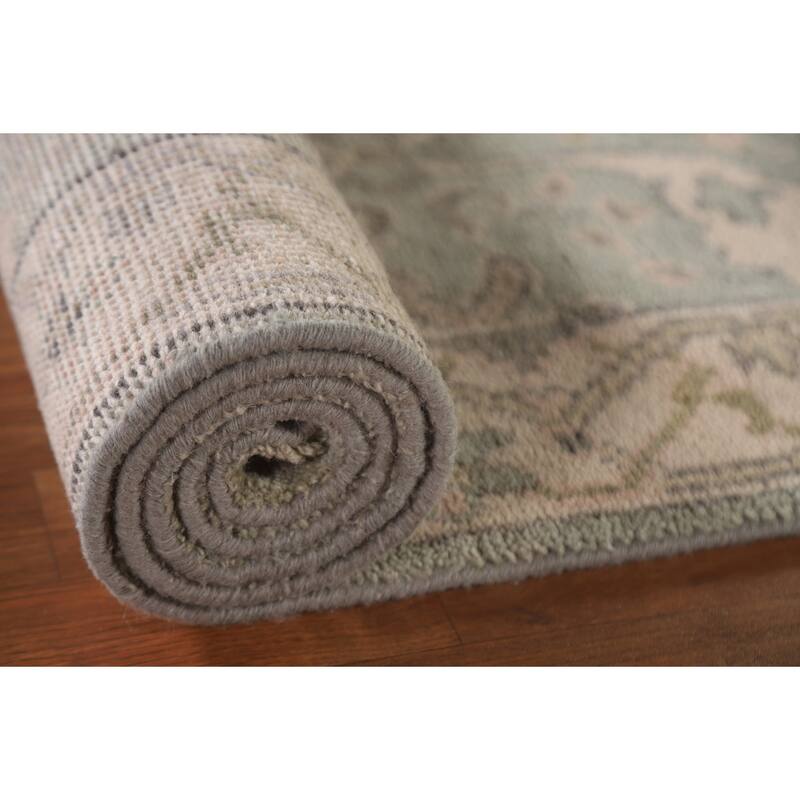 Green Oushak Indian Runner Rug Hand-knotted Wool Carpet - 2'6"x 9'11"