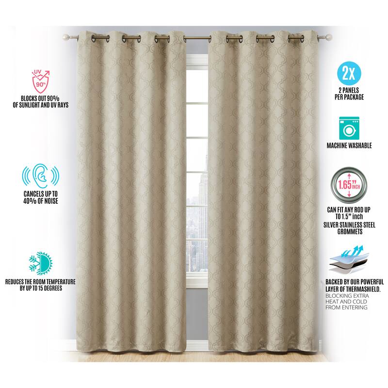HLC.me Redmont Lattice Thermal Room Darkening Light Blocking Privacy Blackout Grommet Curtain Panels - Set of 2