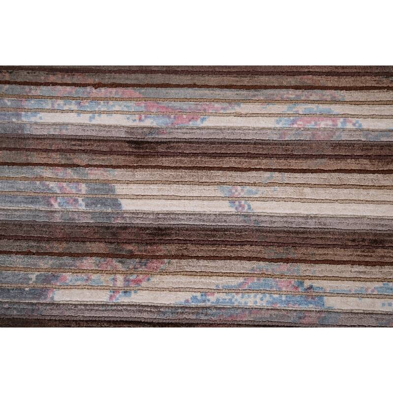 Striped Abstract Accent Rug Hand-Knotted Wool Carpet - 2'8" x 4'11"