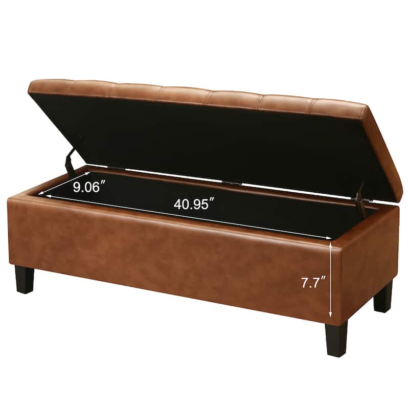 Adeco Faux Leather Storage Ottoman Bench for Living Room