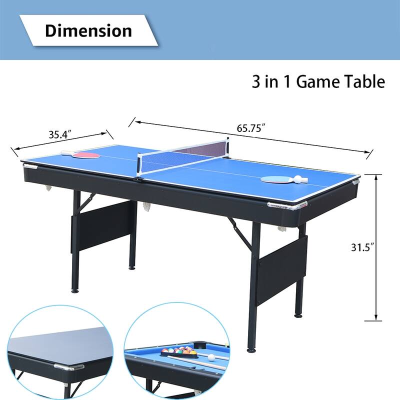 65.7" Portable 3-in-1 Game Tables,Pool,Ping Pong,Tabletop for Home - N/A