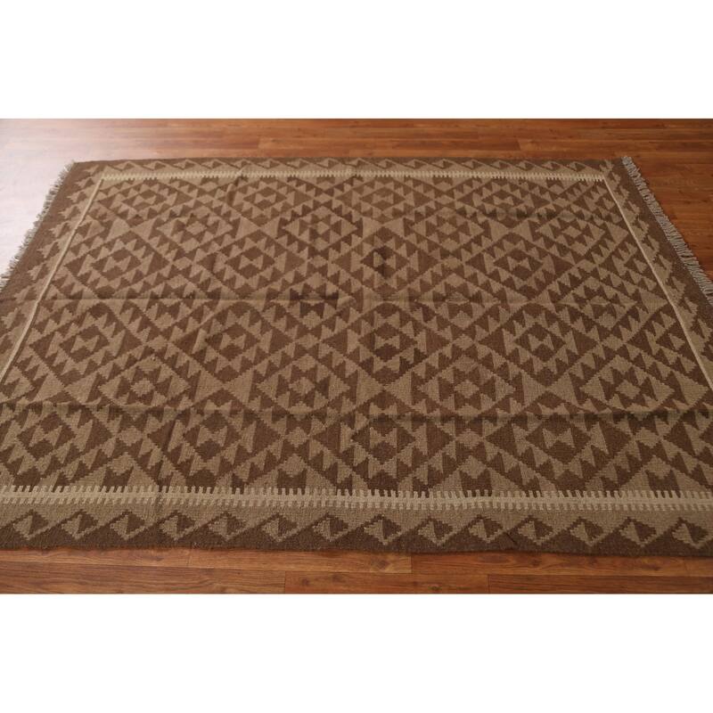Tribal Geometric Kilim Area Rug Flat-weave Oriental Wool Carpet - 4'10" x 6'8"