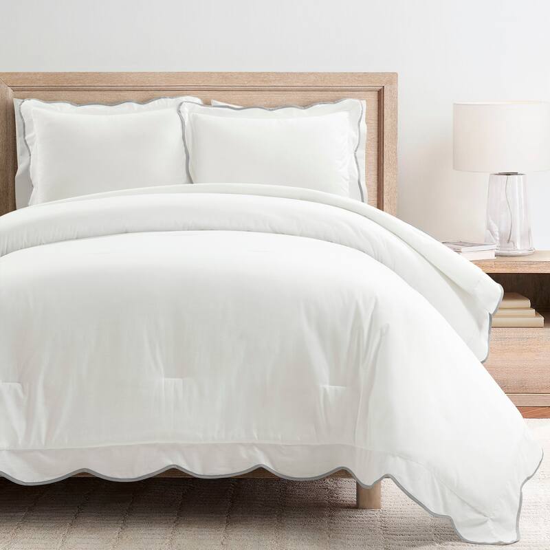 Lush Decor Coastal Chic Scallop Edge Comforter 3 Pieces Set - Grey - Full - Queen