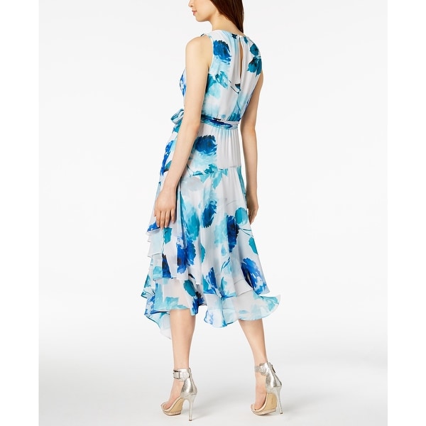 blue floral ruffle dress