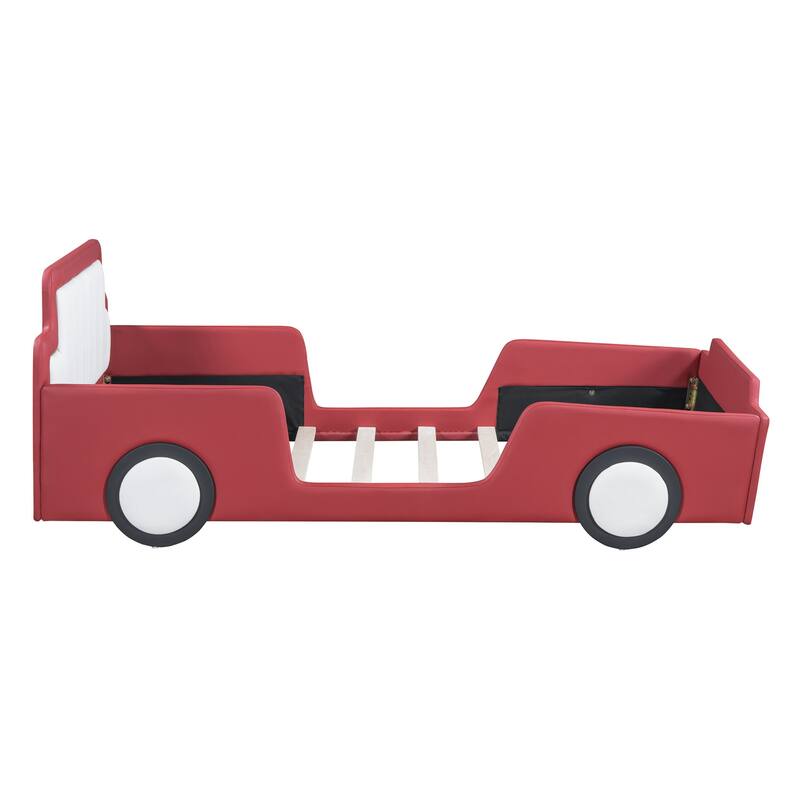 Racing shaped platform bed with wheels