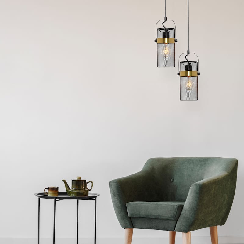 Alan River of Goods Black and Gold Metal Mesh Drum Shade 5.25-Inch Pendant Light - 5.25" x 5.25" x 13/61"