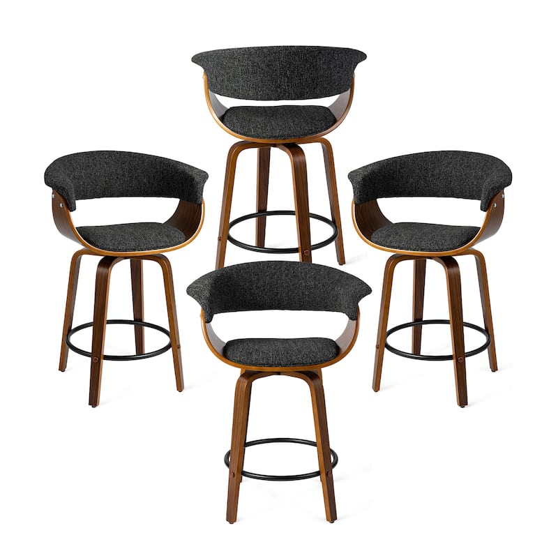 Glitzhome Set of 4 Modern Counter or Bar Height Faux Leather Swivel Upholstered Pub Stools