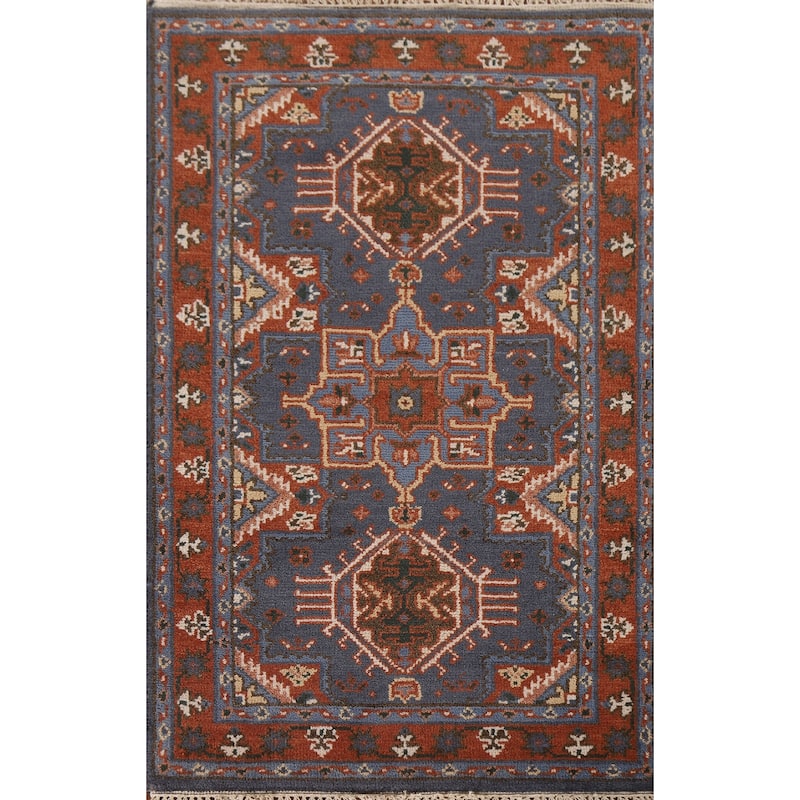 Geometric Kazak Oriental Area Rug Hand-knotted Wool Carpet - 3'0"x 5'0"