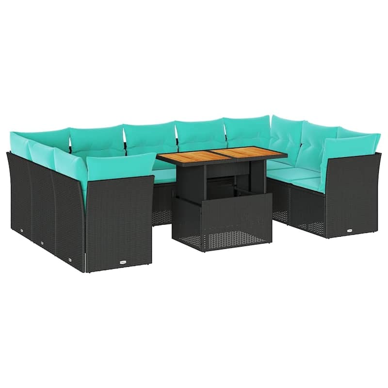vidaXL Patio Sofa Set with Cushions Modular Outdoor Seating 10 Piece Poly Rattan - 21.7 x 24.4 x 27.2